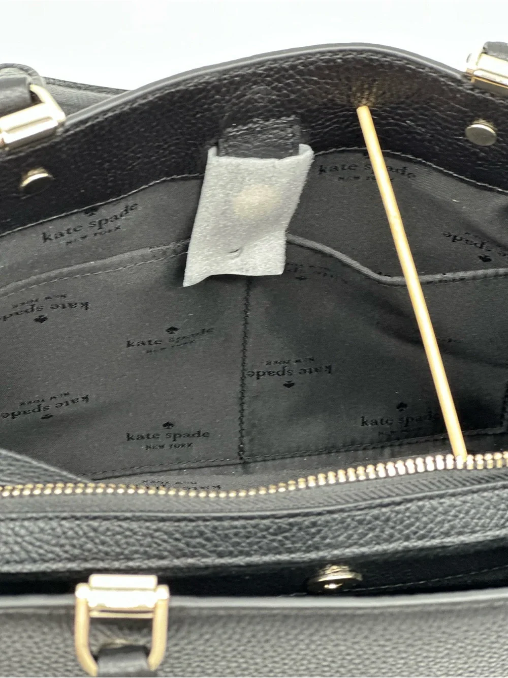 kate spade Black Pebbled Leather Structured Satchel with Gold Hardware